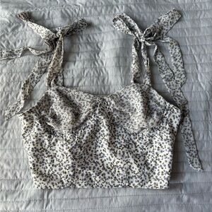 Floral Print Women's Crop Top with Tie Straps